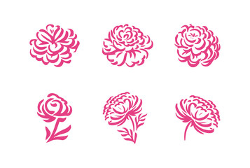 Vector silhouettes of hand drawn peony flowers isolated on white background illustration © ArthaDesignStudio