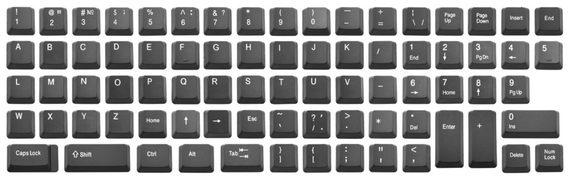 alphabet buttons of the computer keyboard. Isolate on white background