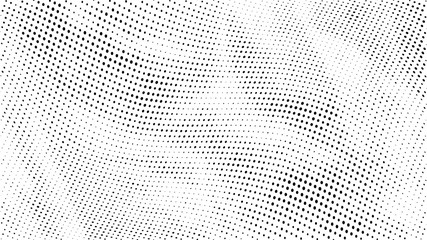 Halftone gradient pattern. Abstract halftone dots background. Monochrome dots pattern. Grunge texture. Pop Art, Comic small dots. Wave twisted dots. Design for presentation, report, flyer, cover, card