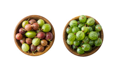 Gooseberries fruits isolated on white background. Gooseberries in a bowl with copy space for text. Ripe gooseberry close-up. Background berry. Sweet and juicy berry. Top view.