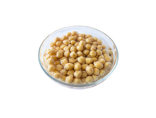 Chickpea soaked in water in a bowl on a white background. Chickpea isolated on white background. Chickpeas soaked in water. Chickpea in a bowl isolated on white.