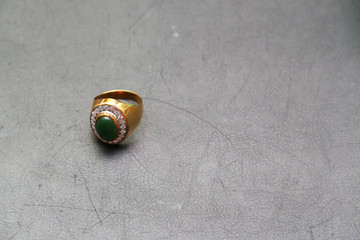 Jade on gold ring with diamond