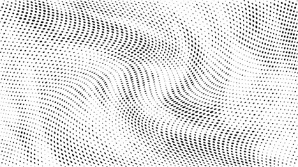 Halftone gradient pattern. Abstract halftone dots background. Monochrome dots pattern. Grunge texture. Pop Art, Comic small dots. Wave twisted dots. Design for presentation, report, flyer, cover, card