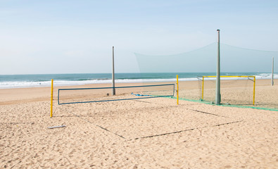 volleyball net stretched on a large beach