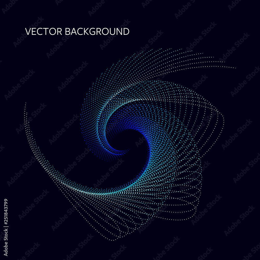 Wall mural geometric abstract background with asymmetrical spiral dots in blue tones. eps8 vector.