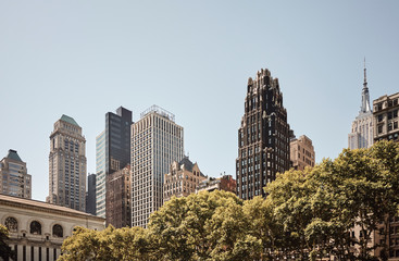 Retro toned picture of New York cityscape, USA.