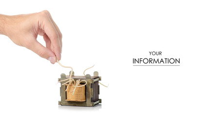 Electrical transformer power in hand pattern on white background isolation