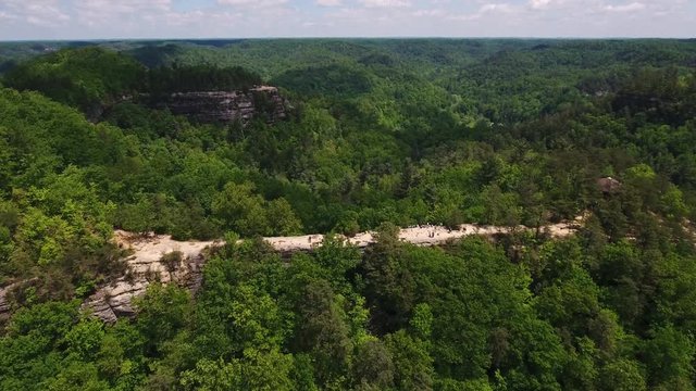 Aerial, rock formation in Kentucky woods