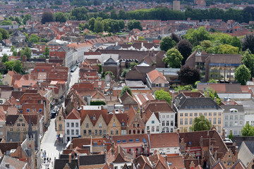 View of city of Bruges from Belfry Bell Tower, Belgium, Europe