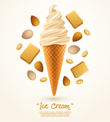 Flavored Soft Ice cream Set isolated on white background : Vector Illustration