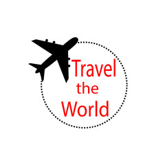 Dashed path line circle with plane icon.Logo design, template for your design.  Travel the world concept. Vector EPS10.