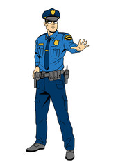 police officer commands you to stop, cartoon, character, color, drawing, illustration, vector