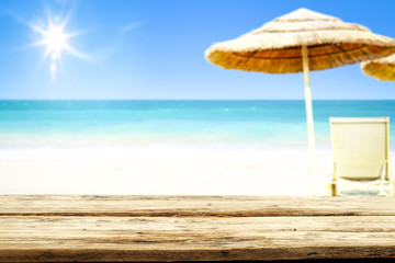 Desk of free space and sea landscape 