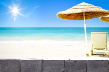 Desk of free space and sea landscape 