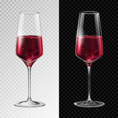 Realistic vector illustration of champagne or wine glass isolated on transperent background