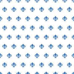 Seamless pattern. Modern geometric ornament with blue royal lilies. Classic vintage background