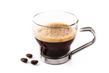Hot espresso coffee glass isolated on white background