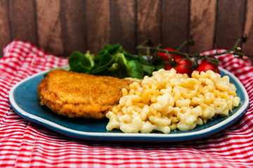 Cordon Bleu macaroni Pasta with salad