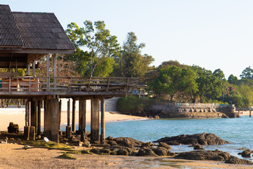 Stony Seashore with a beautiful abandoned house, Thailand, Pattaya