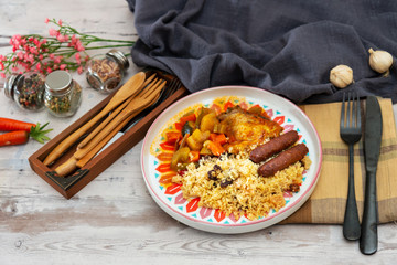 traditional moroccan dish couscous salad with Sausage