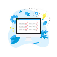 Online action plan concept on desktop monitor. Business, time management