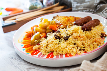 traditional moroccan dish couscous salad with Sausage