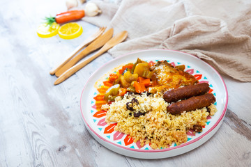 traditional moroccan dish couscous salad with Sausage