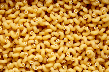 Uncooked Cavatappi Italian Pasta. Top view