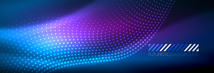 Fototapeta premium Glowing abstract wave on dark, shiny motion, magic space light. Vector techno abstract background