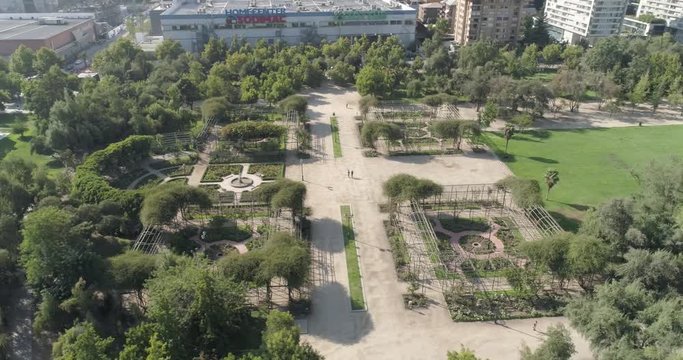 Drone View Flying Over Lush City Park Gardens &ndash; Parque Araucano in Santiago Chile