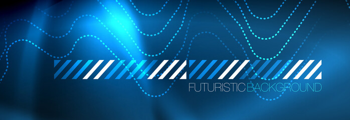 Neon glowing techno lines, hi-tech futuristic abstract background template with square shapes