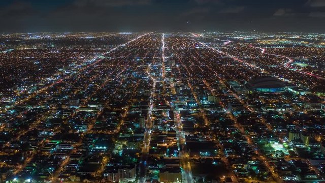 MIAMI, FLORIDA, USA - JANUARY 2019: Aerial drone panorama view flight over Miami Overtown and Little Havana.