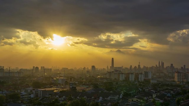 4K Time lapse of majestic sunset over downtown Kuala Lumpur, Malaysia. 