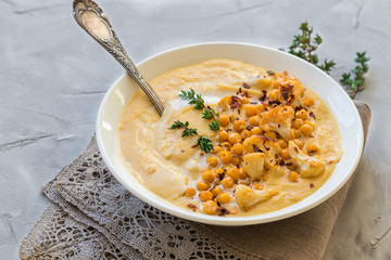 Roasted cauliflower and chickpea soup