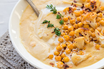 Roasted cauliflower and chickpea soup