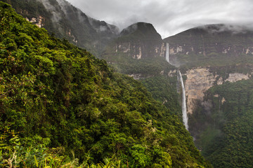 Highest water fall of Peru : the Gocta fall situated in the Amazonas area, near Chachapoyas 