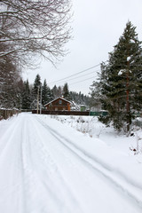 road in winter in the village