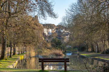A bench with a view looking along The Pells, in the Sussex town of Lewes © lemanieh