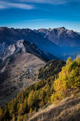 Autumn view of Villard Reymond, a small village, high in the Oisans Valley, a the gate of the National Park of Ecrins, France