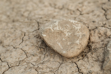 close up of small stone on cracked earth ground