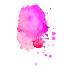 Abstract isolated watercolor spot with droplets, smudges, stains, splashes.