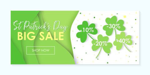 Big sale horizontal banner to St Patricks Day, super discount