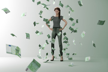 Geldregen auf erfolgreiche Frau