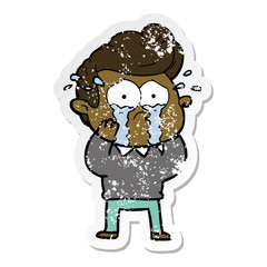 distressed sticker of a cartoon crying man