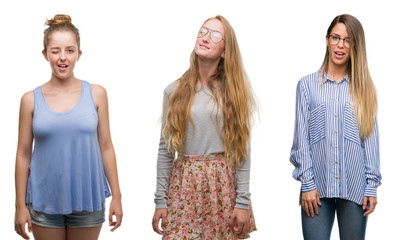 Collage of group of blonde women over isolated background winking looking at the camera with sexy...