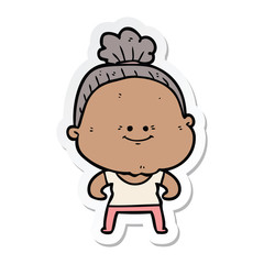 sticker of a cartoon happy old woman