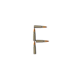 English font composed of bullets. Alphabet collection isolated on white background. Letter F