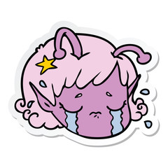 sticker of a cartoon alien space girl face crying