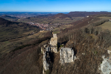 Fototapeta na wymiar Landscape of the Swabian Alb with Reussenstein Castle, Neidlingen, Germany