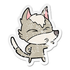 distressed sticker of a cartoon wolf pouting